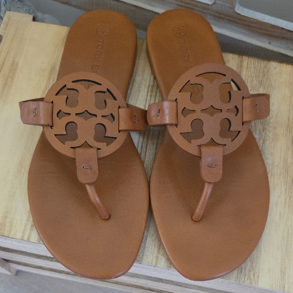 Tory Burch Tan Leather Miller Thong Sandals